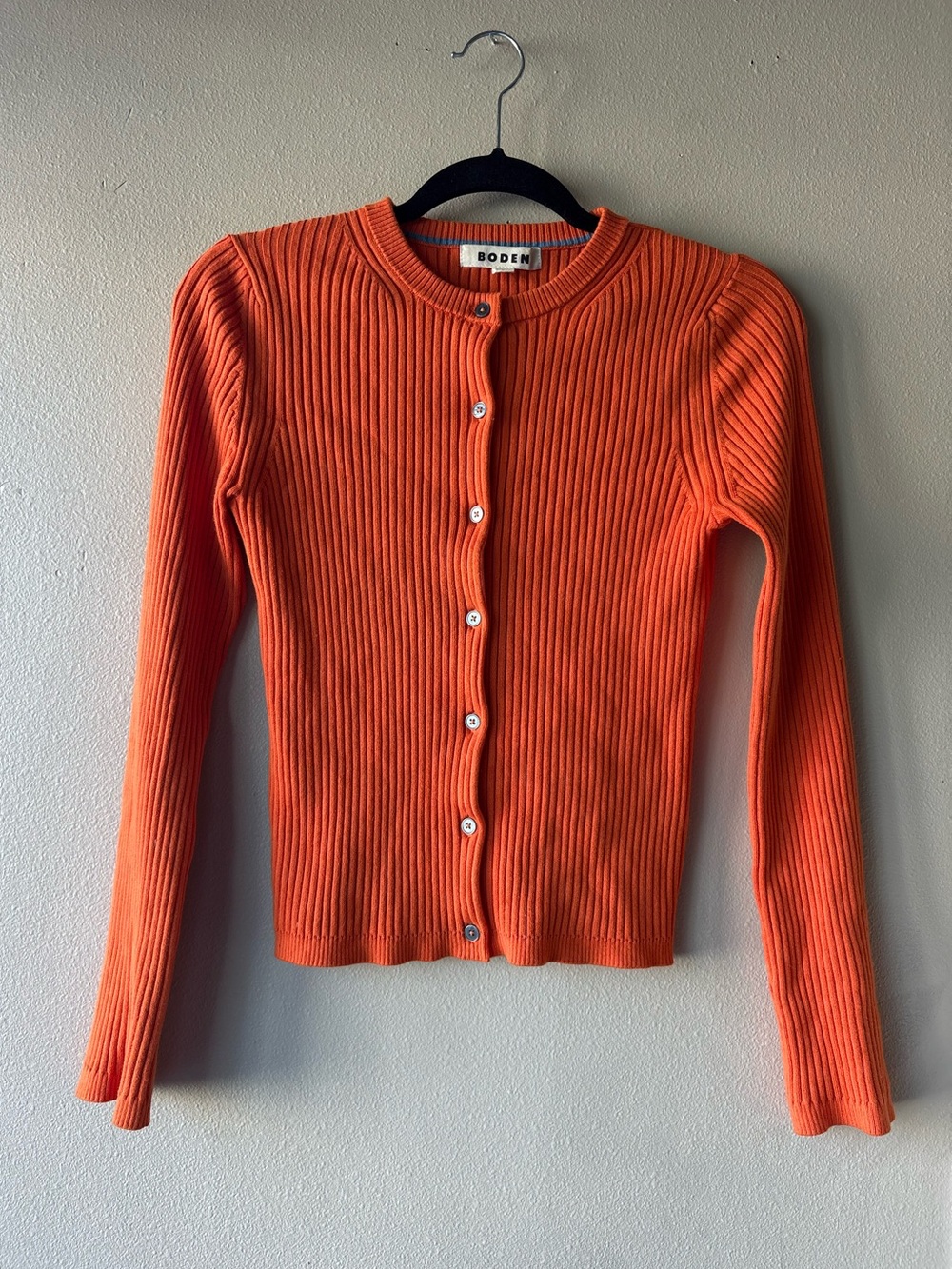 Boden Orange Ribbed Button Front Fitted Cardigan Sweater